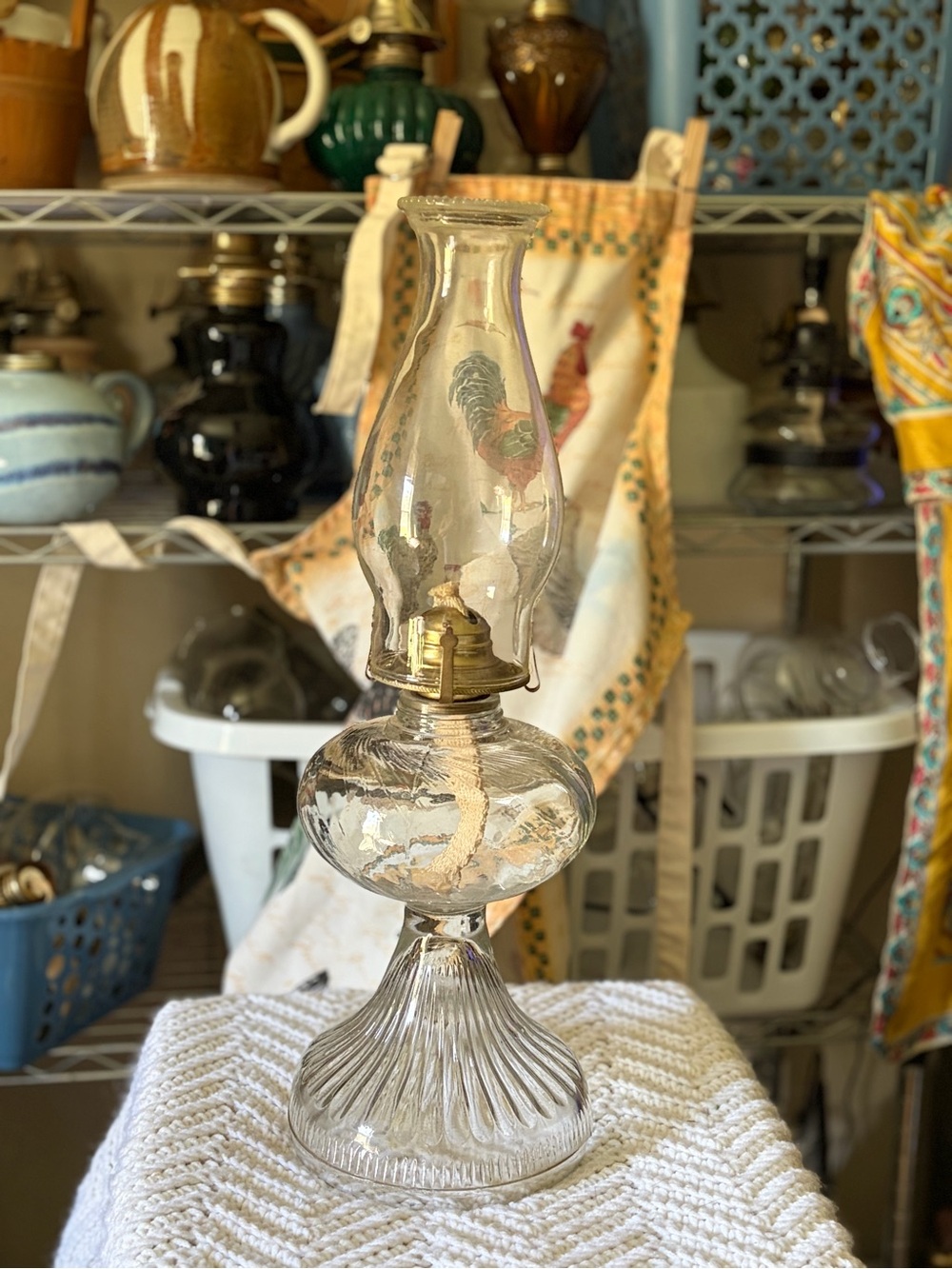 Clear Glass Oil Lamp with Brass Burner - Home Accents